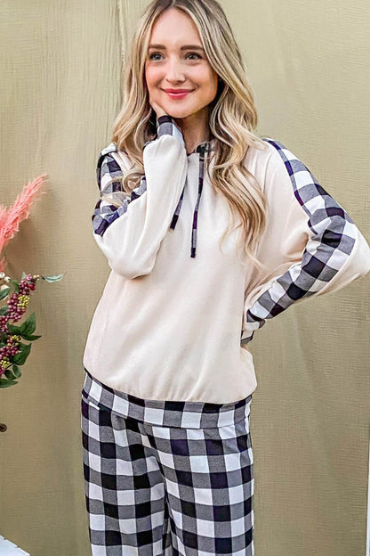 And The Why Drawstring Hooded Top and Plaid Pants Lounge Set - Velveta Studio