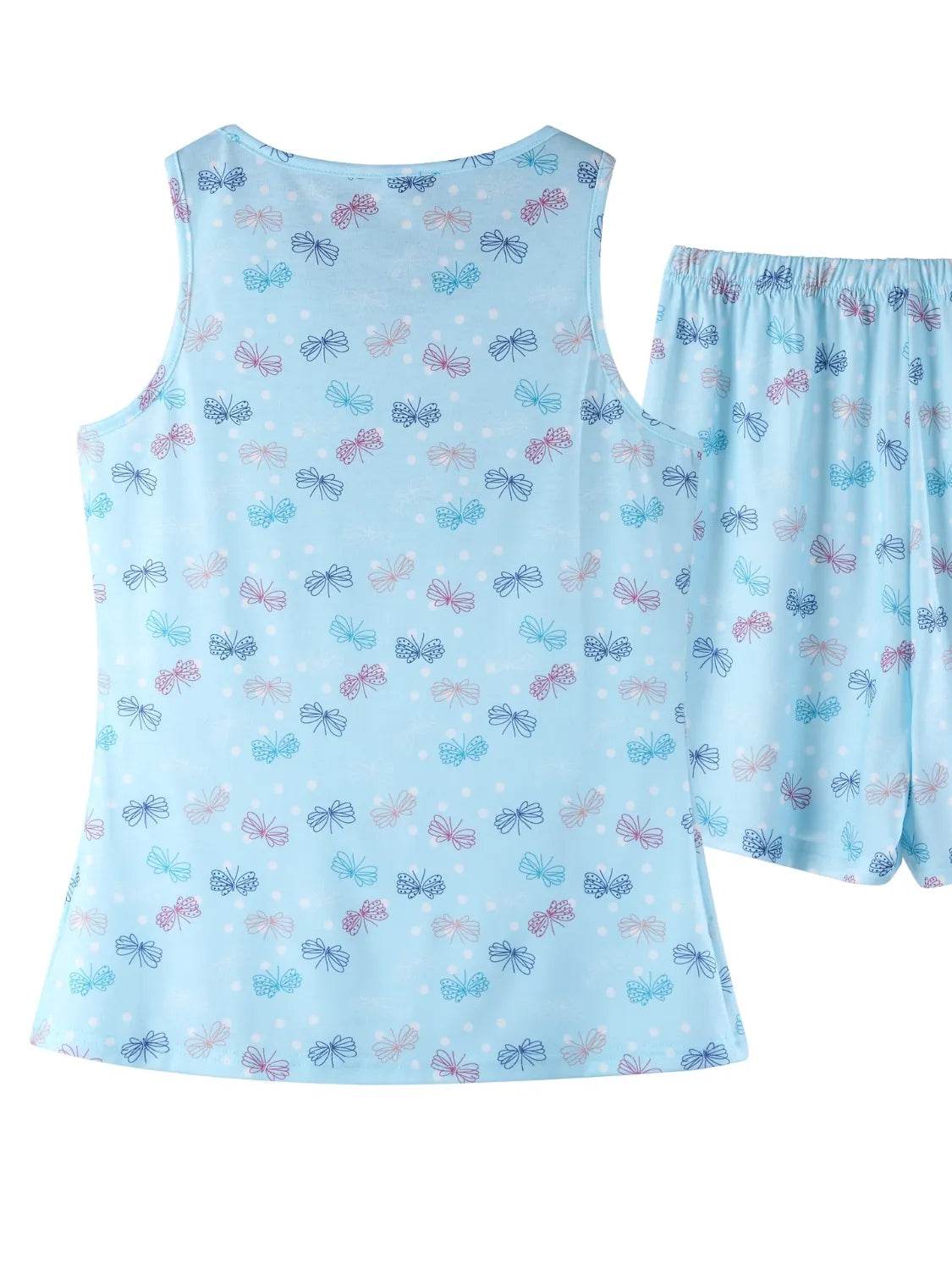 Printed Round Neck Top and Shorts Lounge Set - Velveta Studio
