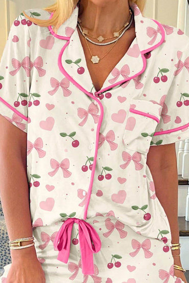 Printed Button Up Short Sleeve Top and Shorts Lounge Set - Velveta Studio