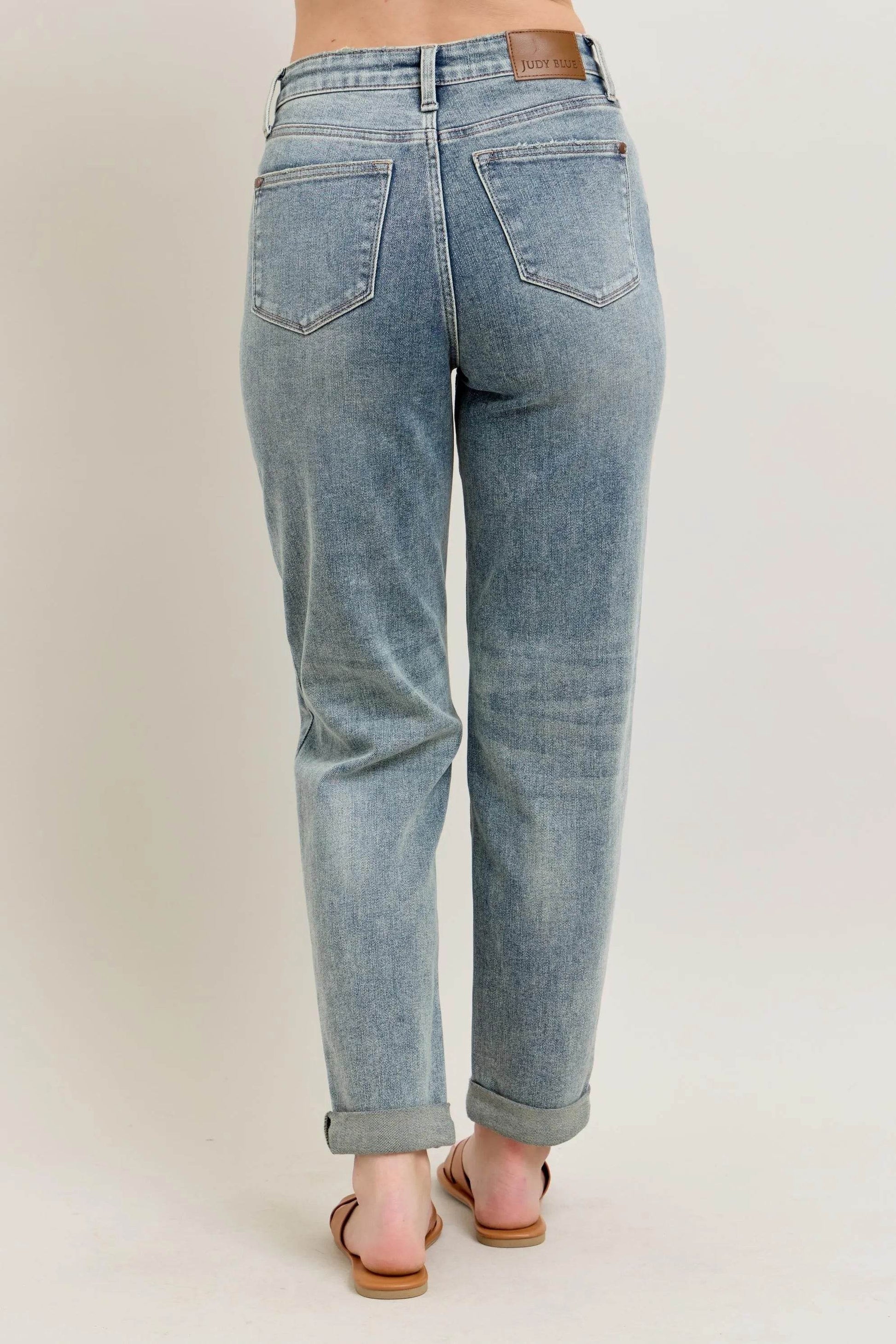 Judy Blue Full Size Hw Vintage Wash Double Roll Cuff Bf Jeans Plus Size - Velveta Studio