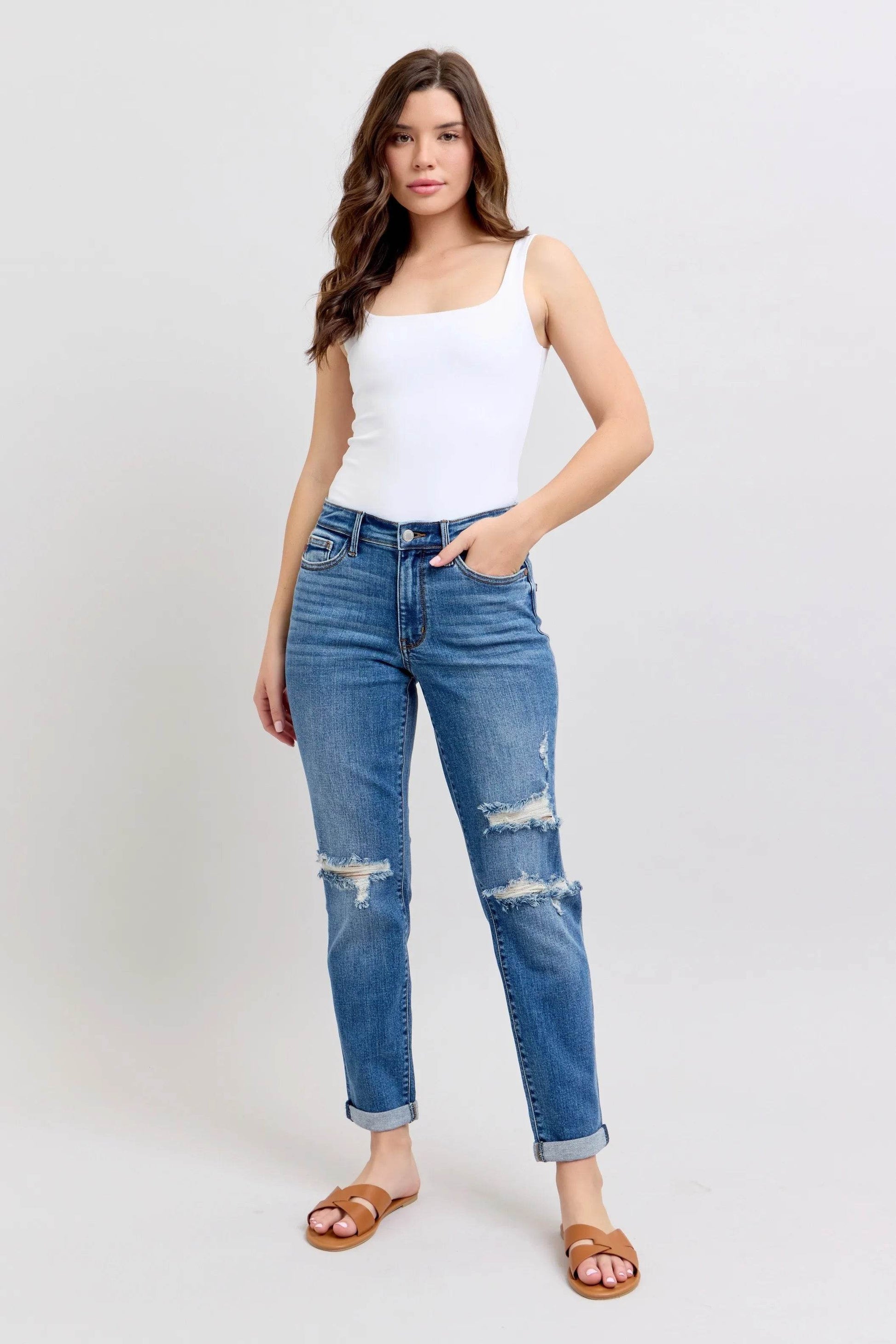 Premium Distressed Boyfriend Jeans - Velveta Studio