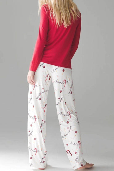 Round Neck Long Sleeve Top and Printed Pants Lounge Set - Velveta Studio