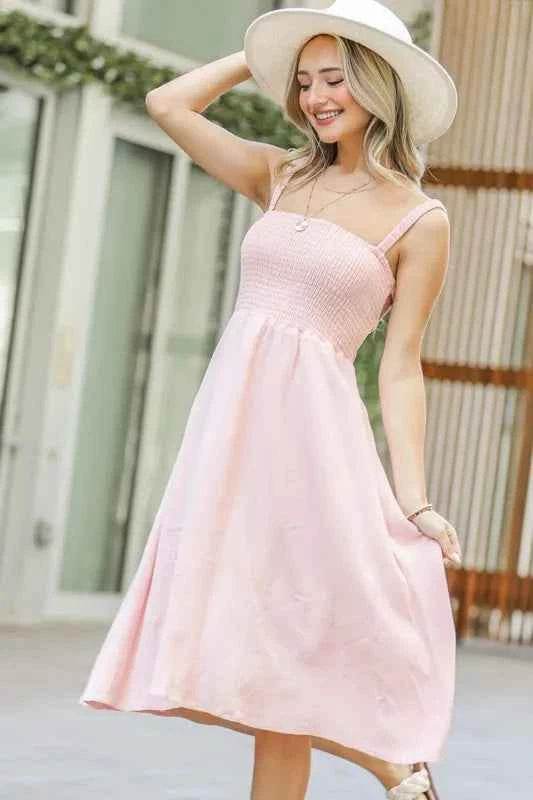 And The Why Smocking Open-Back Sleeveless Midi Dress - Velveta Studio