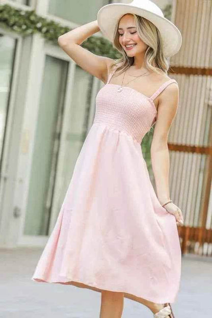 And The Why Smocking Open-Back Sleeveless Midi Dress - Velveta Studio