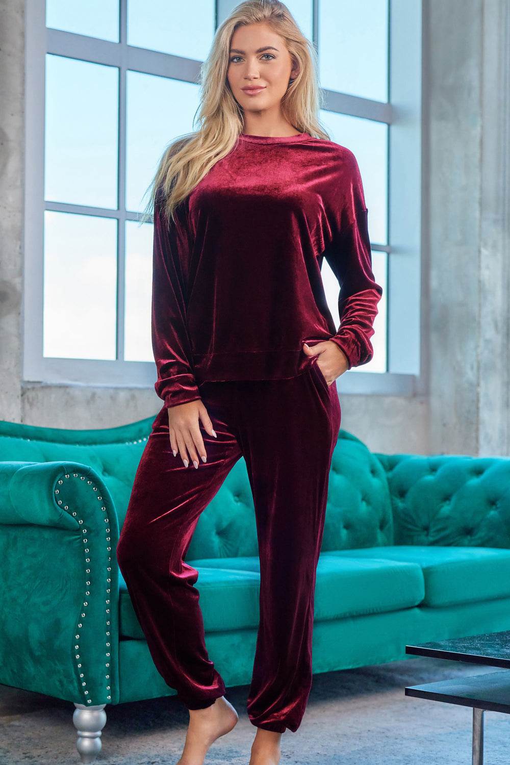 Long Sleeve Top and Pants Lounge Set - Velveta Studio