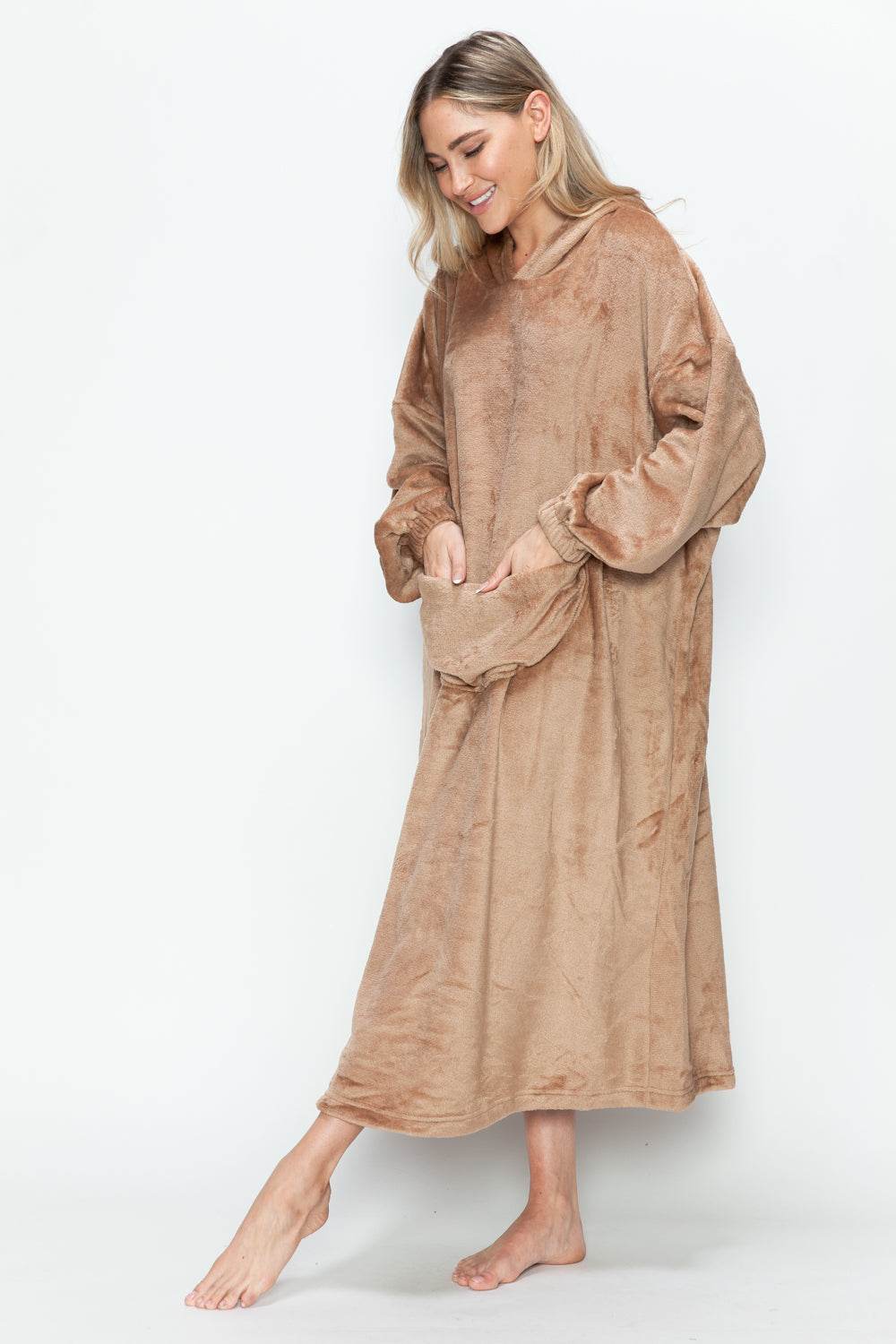 Double Take Full Size Pocketed Hooded Midi Lounge Dress - Velveta Studio