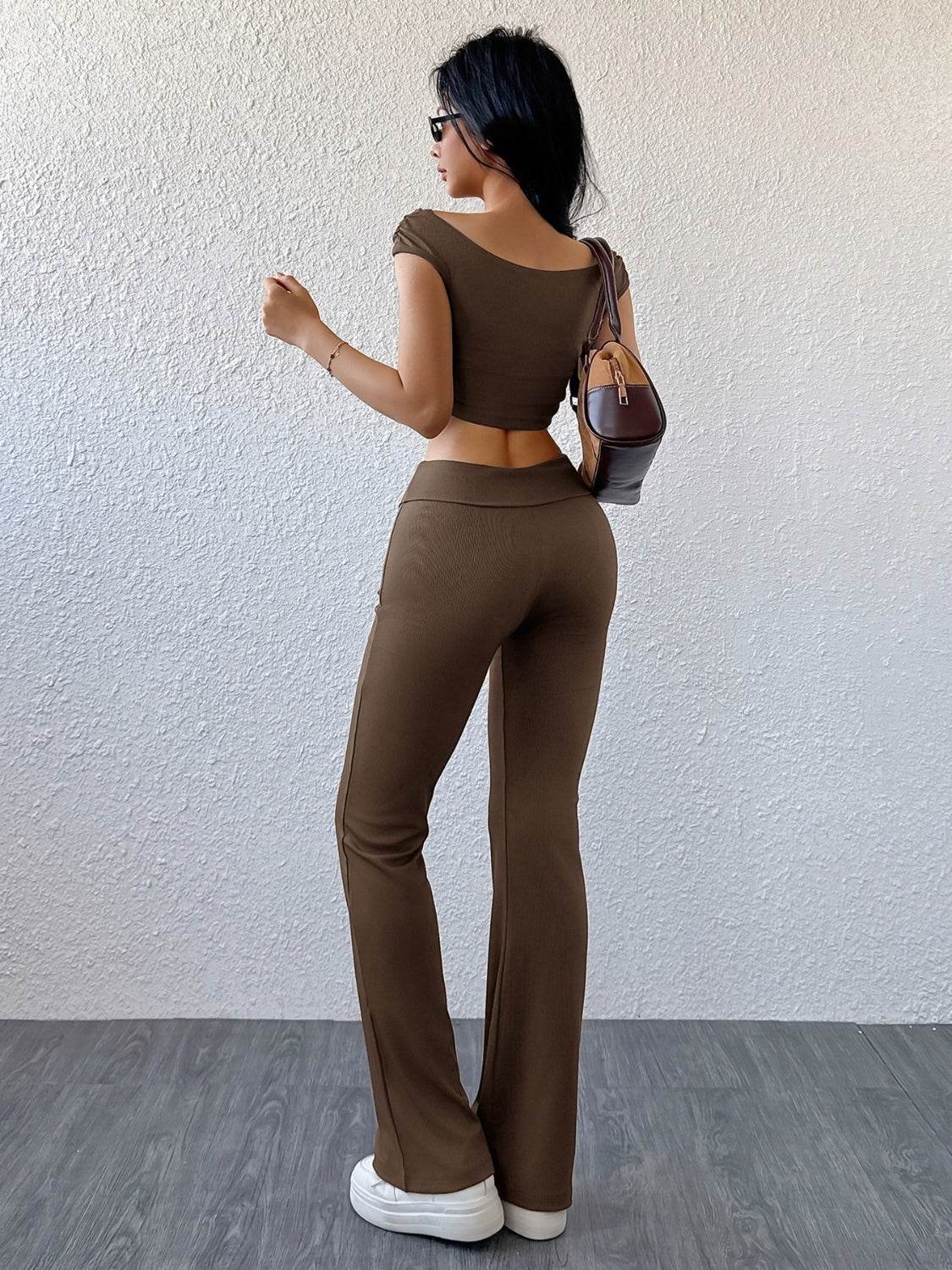 Boat Neck Cap Sleeve Top and Pants Set - Velveta Studio