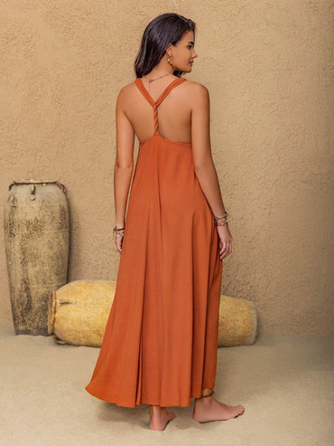 Ruched Twisted Back Sleeveless Maxi Cami Dress - Velveta Studio