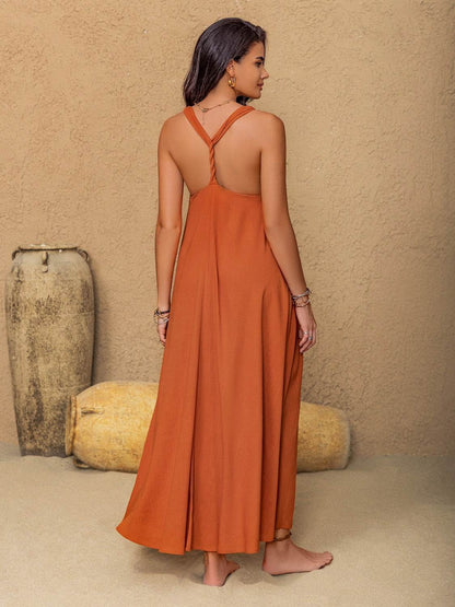Ruched Twisted Back Sleeveless Maxi Cami Dress - Velveta Studio