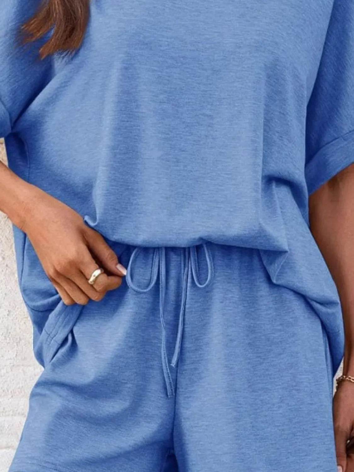 Round Neck Short Sleeve Top and Shorts Set - Velveta Studio