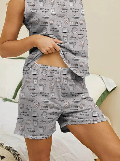 Printed Round Neck Top and Shorts Lounge Set - Velveta Studio