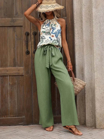 Printed Tank Top and Wide Leg Pants Set - Velveta Studio