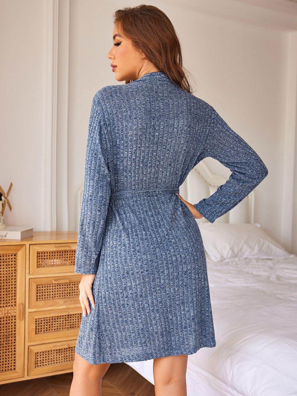 Tied Solid Lounge Nightgown with Pockets - Velveta Studio