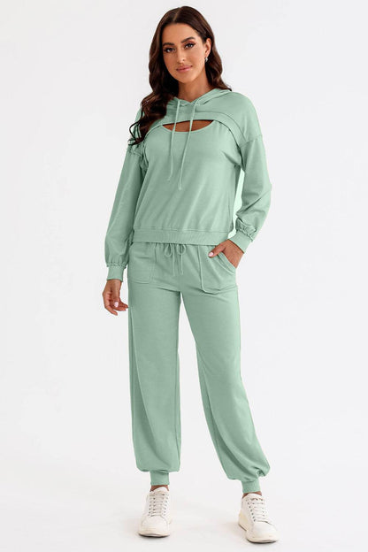 Cutout Drawstring Hoodie and Joggers Active Set - Velveta Studio