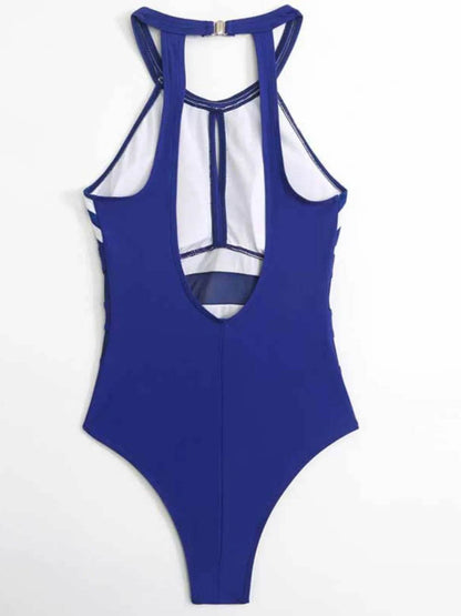 Mesh Detail Cutout Backless One-Piece Swimsuit – Striped, Padded, Stretchy - Velveta Studio