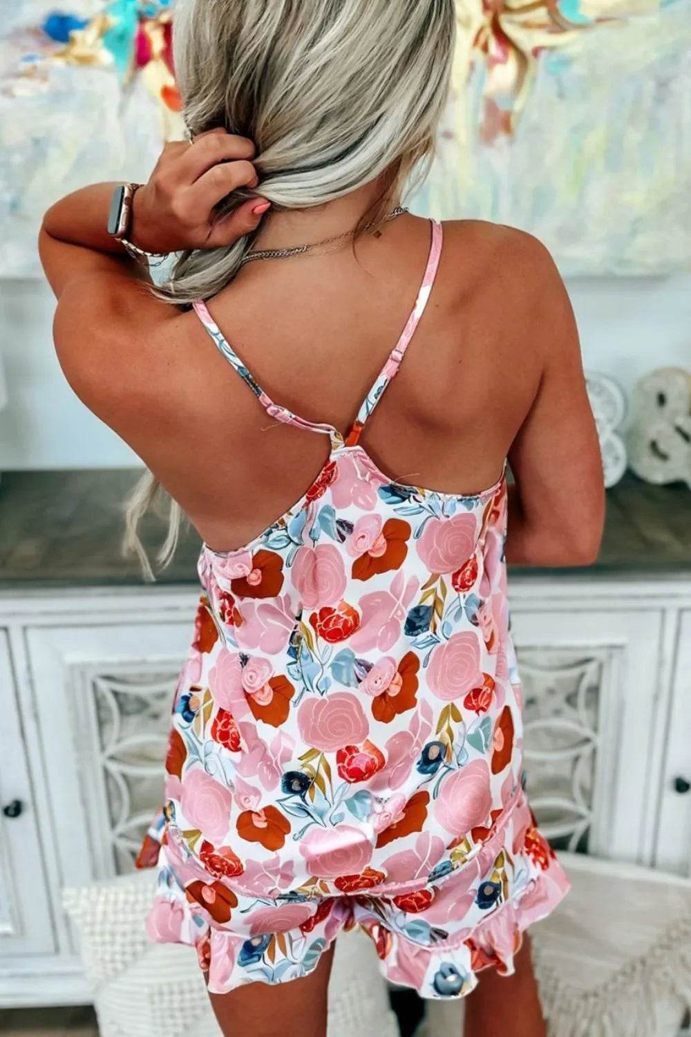 Printed V-Neck Cami and Shorts Lounge Set - Velveta Studio