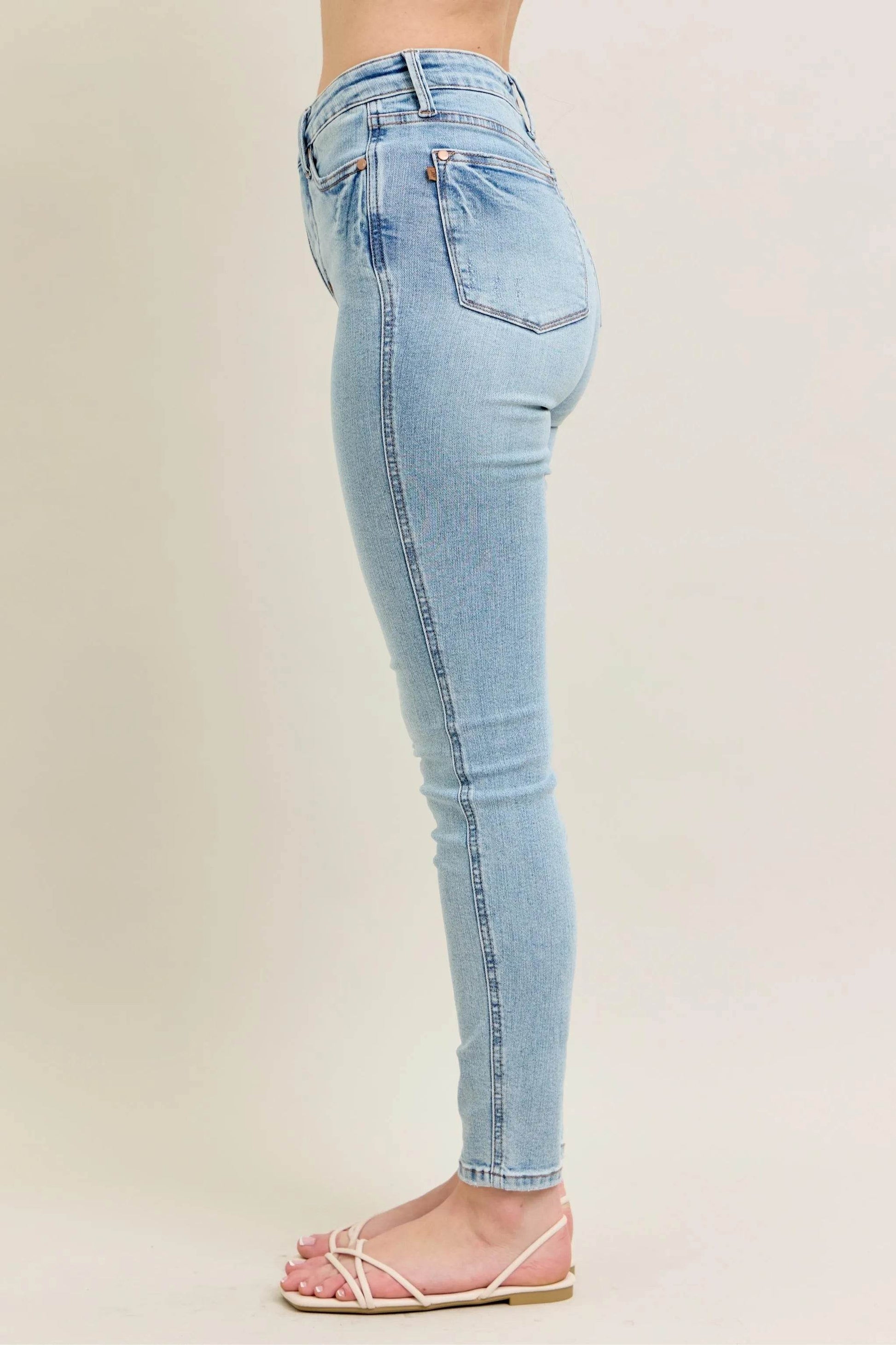 Full Size Mr Tummy Control Vintage Wash Skinny Jeans Plus Size - Velveta Studio