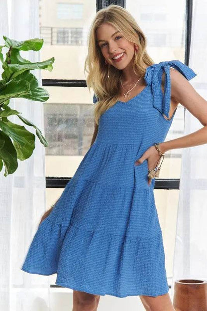 ADORA V-Neck Tie Shoulder Dress - Velveta Studio