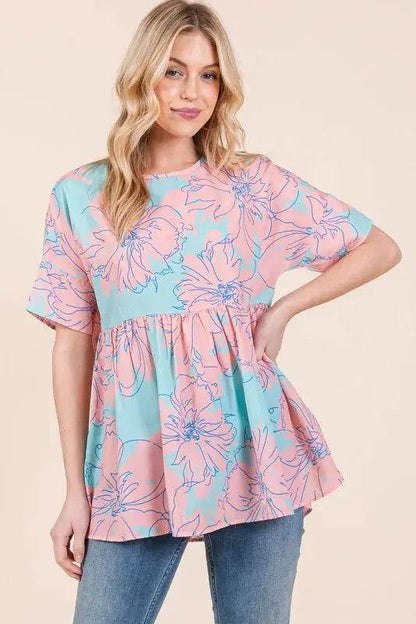 BOMBOM Floral Babydoll Tunic Top - Velveta Studio