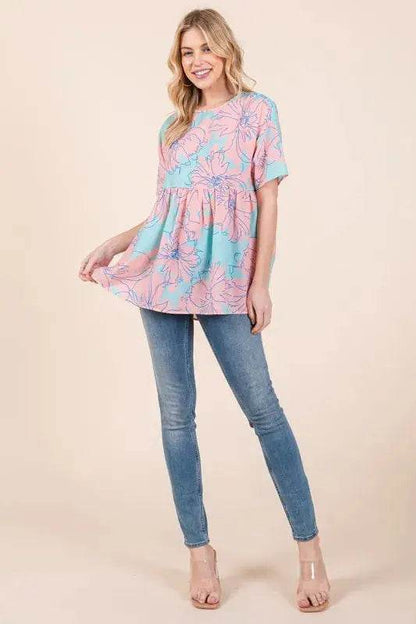 BOMBOM Floral Babydoll Tunic Top - Velveta Studio