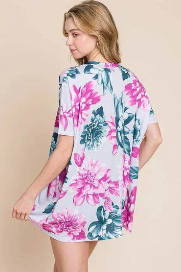 BOMBOM Floral V-Neck Short Sleeve T-Shirt - Velveta Studio