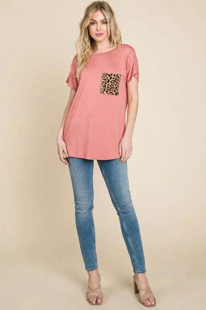 BOMBOM Leopard Chest Pocket Tee - Velveta Studio