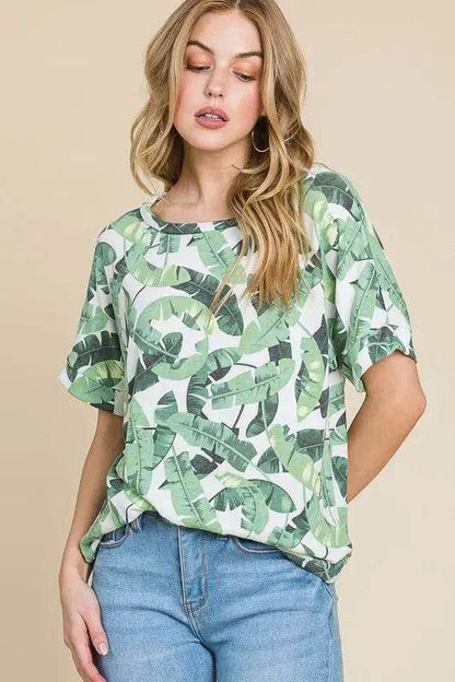 BOMBOM Lightweight Printed Round Neck Short Sleeve T-Shirt - Velveta Studio