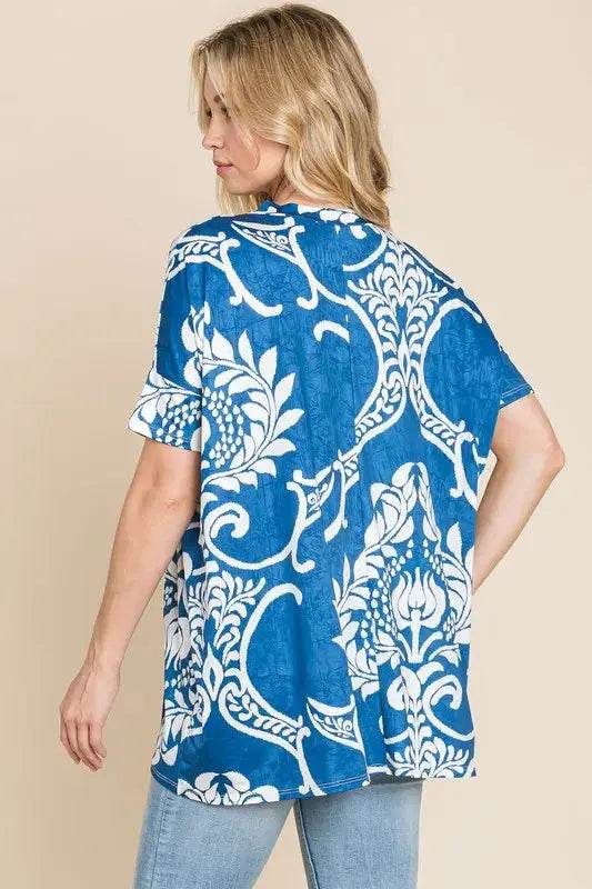 BOMBOM Printed Relaxed V-Neck Tunic Top - Velveta Studio