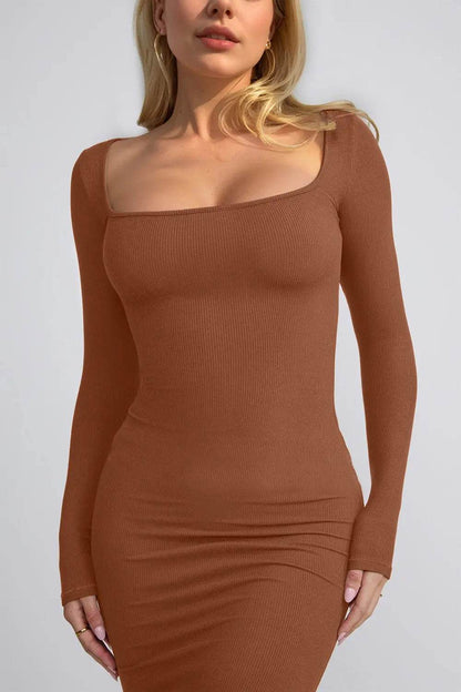 Basic Bae Built-In Shapewear Square Neck Long Sleeve Maxi Dress - Velveta Studio