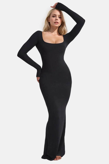 Basic Bae Built-In Shapewear Square Neck Long Sleeve Maxi Dress - Velveta Studio