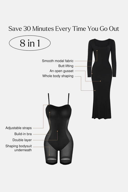 Basic Bae Built-In Shapewear Square Neck Long Sleeve Maxi Dress - Velveta Studio