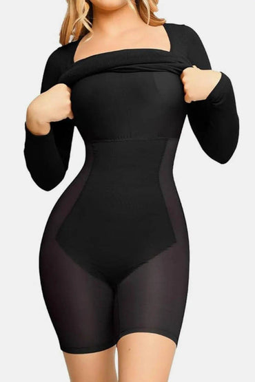 Basic Bae Full Size Built-In Shapewear Square Neck Long Sleeve Dress - Velveta Studio