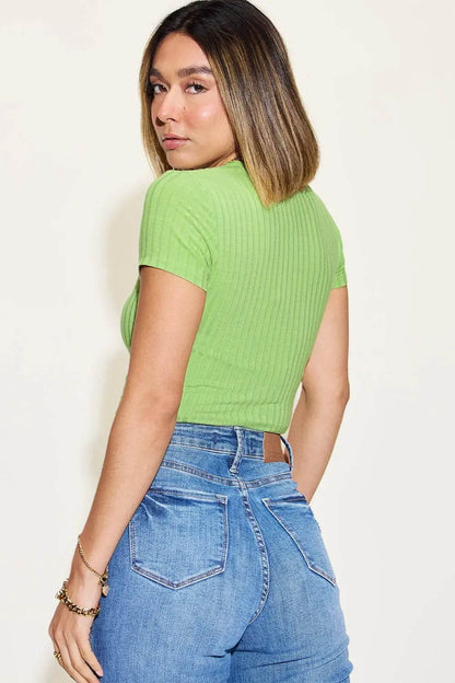 Basic Bae Full Size Ribbed Round Neck Short Sleeve T-Shirt - Velveta Studio
