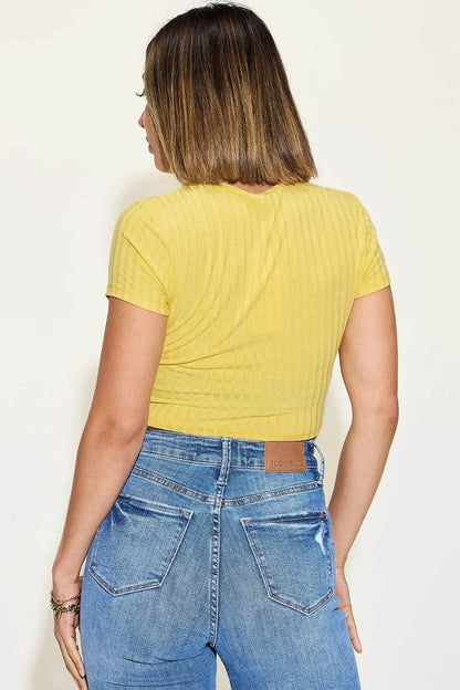 Basic Bae Full Size Ribbed Round Neck Short Sleeve T-Shirt - Velveta Studio