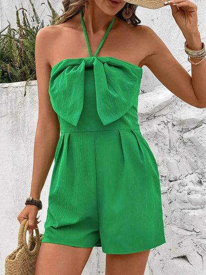 Bow Halter Neck Smocked Romper - Velveta Studio