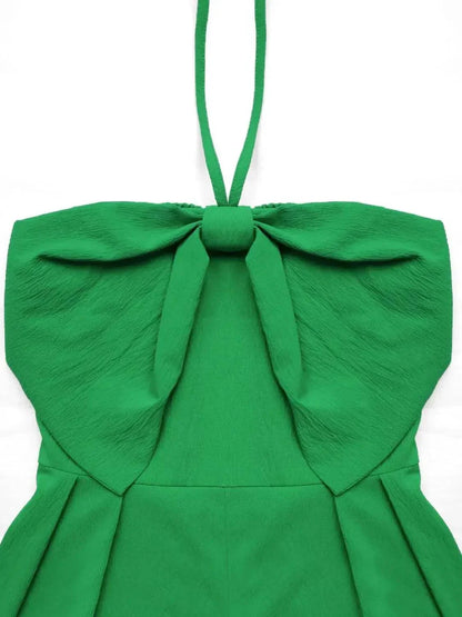 Bow Halter Neck Smocked Romper - Velveta Studio