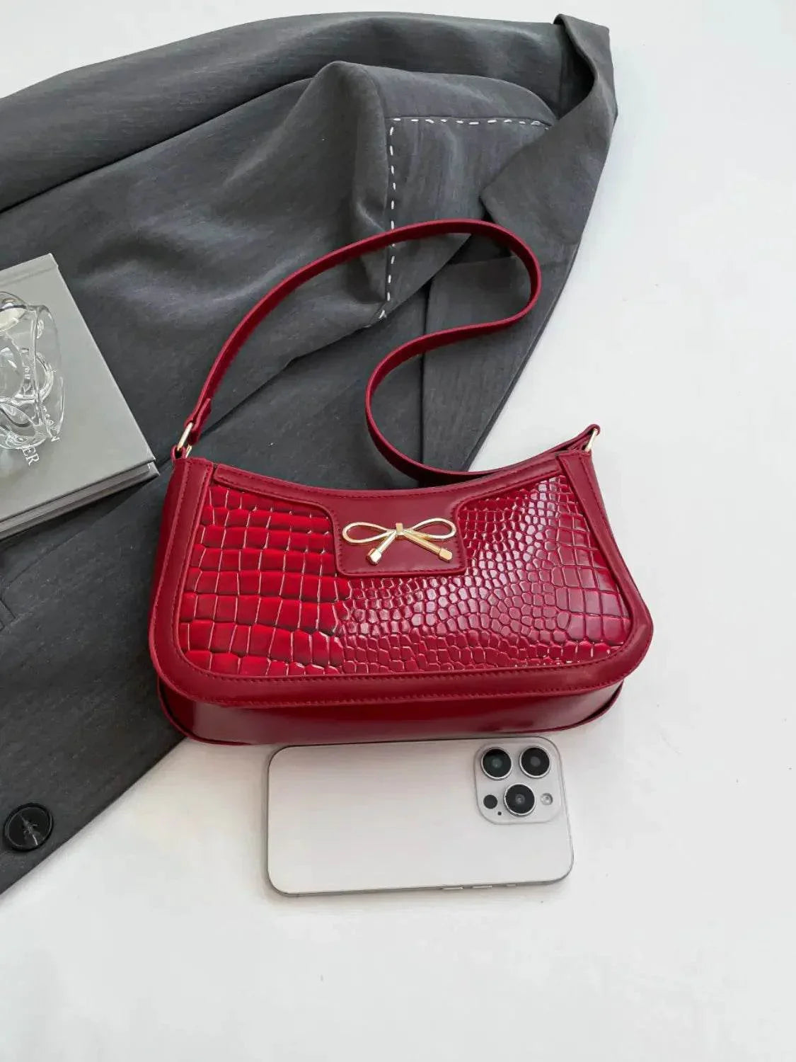 Bow PU Leather Shoulder Bag - Velveta Studio