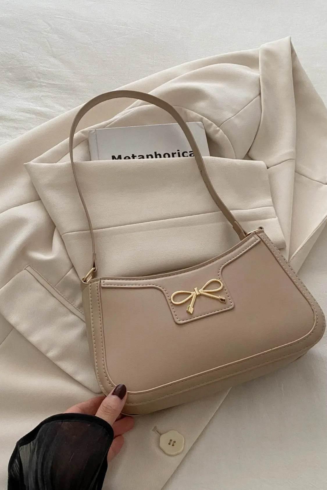 Bow Trim PU Leather Shoulder Bag - Velveta Studio