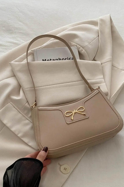 Bow Trim PU Leather Shoulder Bag - Velveta Studio