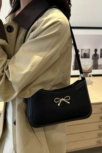 Bow Trim PU Leather Shoulder Bag - Velveta Studio
