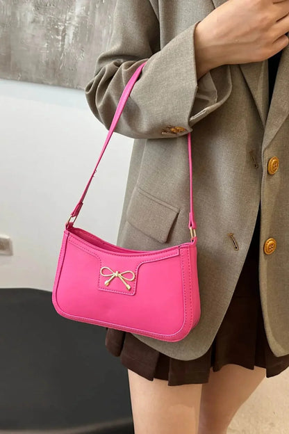 Bow Trim PU Leather Shoulder Bag - Velveta Studio