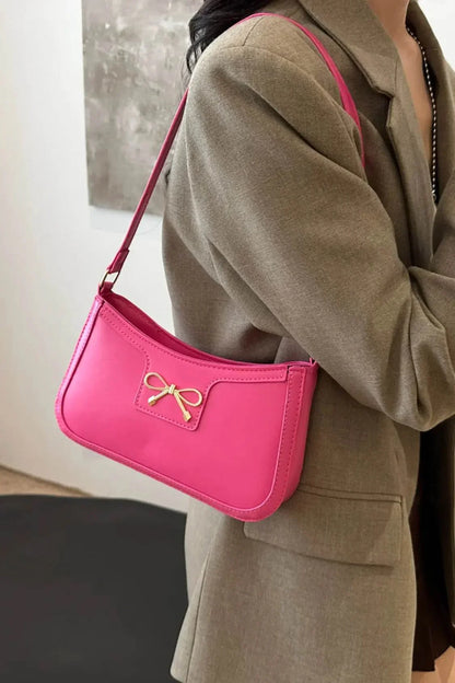 Bow Trim PU Leather Shoulder Bag - Velveta Studio