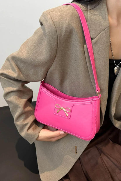 Bow Trim PU Leather Shoulder Bag - Velveta Studio