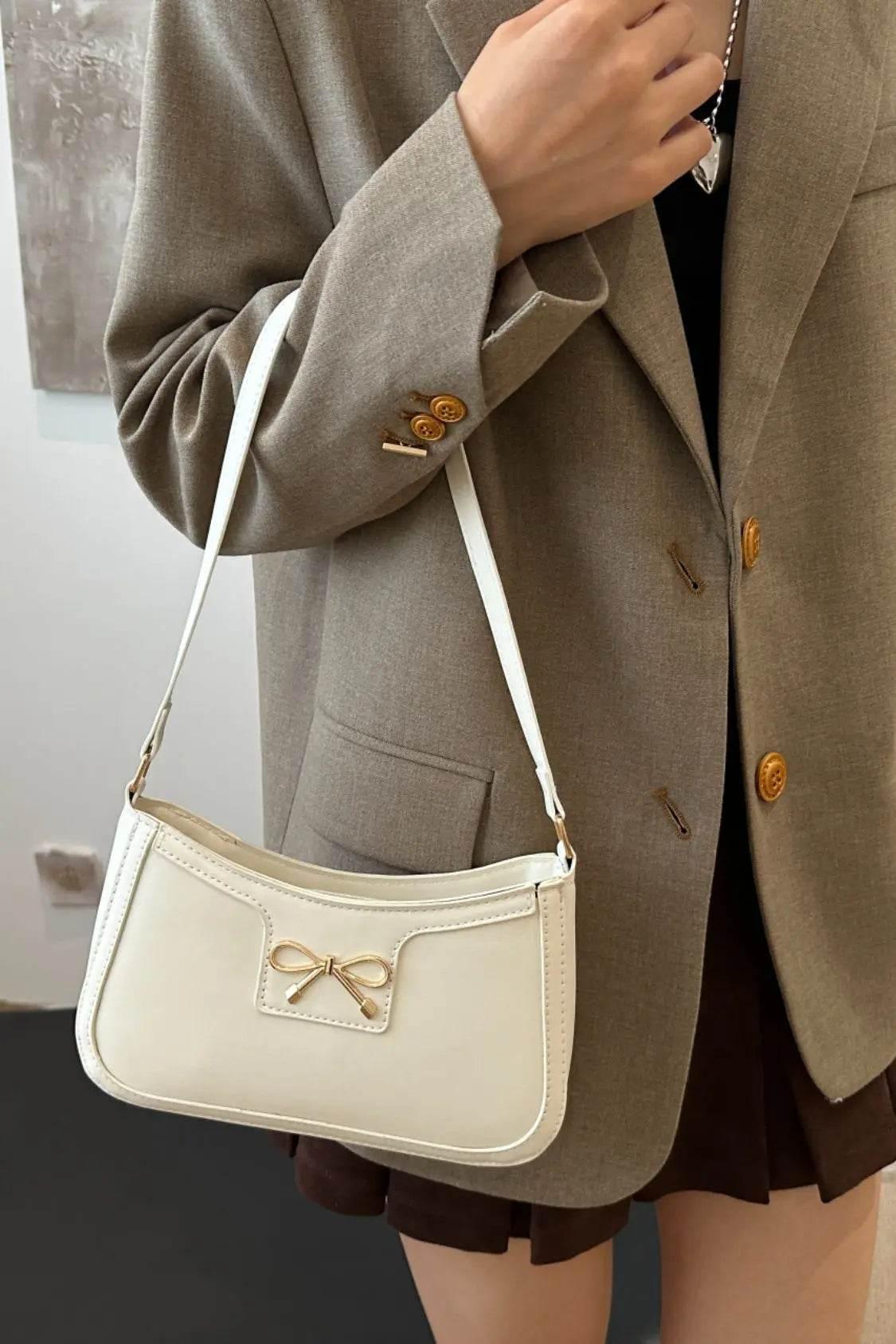 Bow Trim PU Leather Shoulder Bag - Velveta Studio