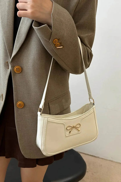 Bow Trim PU Leather Shoulder Bag - Velveta Studio