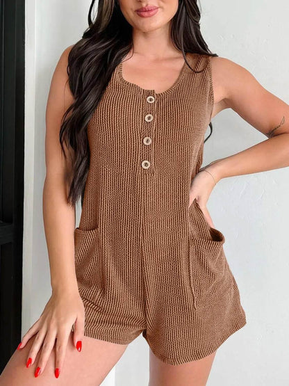 Button Detail Wide Strap Romper - Velveta Studio