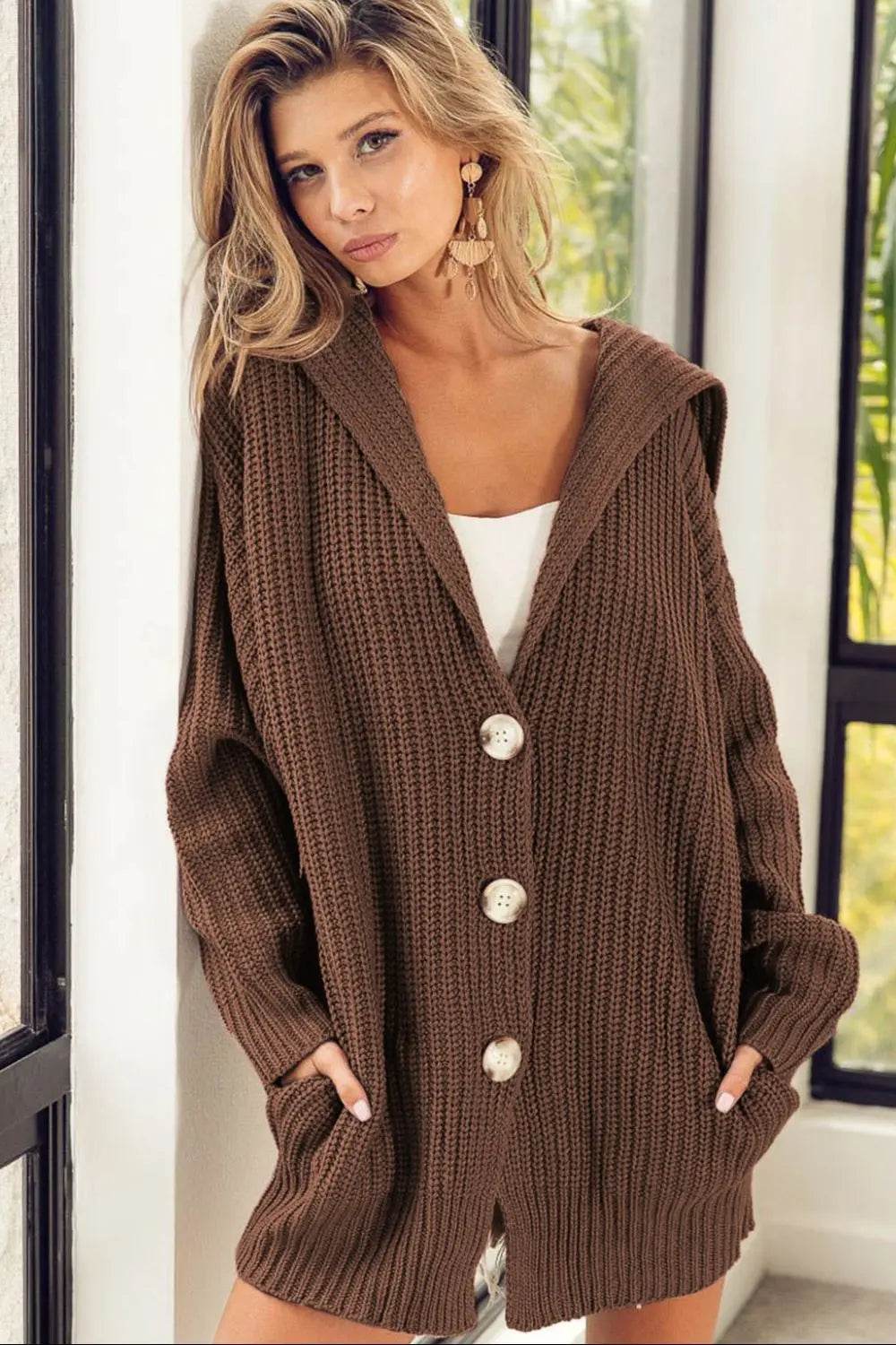 Button Down Collared Neck Cardigan - Velveta Studio