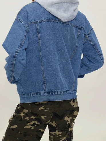 Button Up Collared Neck Long Sleeve Denim Jacket - Velveta Studio