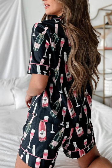 Champagne Print Short Sleeve Top and Shorts Set - Velveta Studio