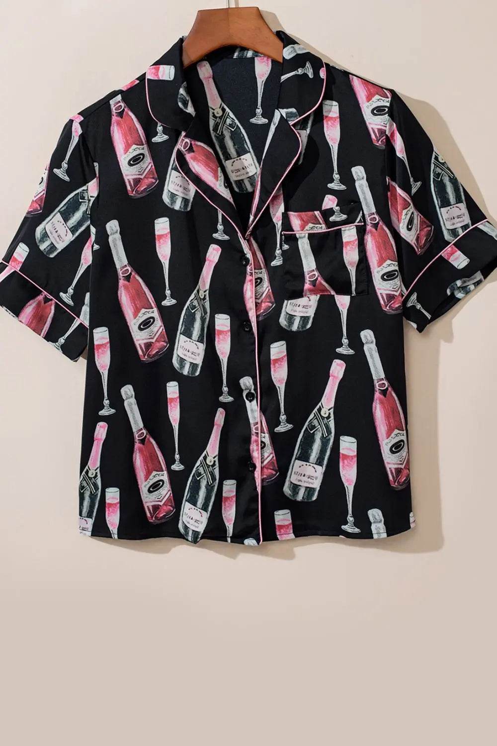 Champagne Print Short Sleeve Top and Shorts Set - Velveta Studio